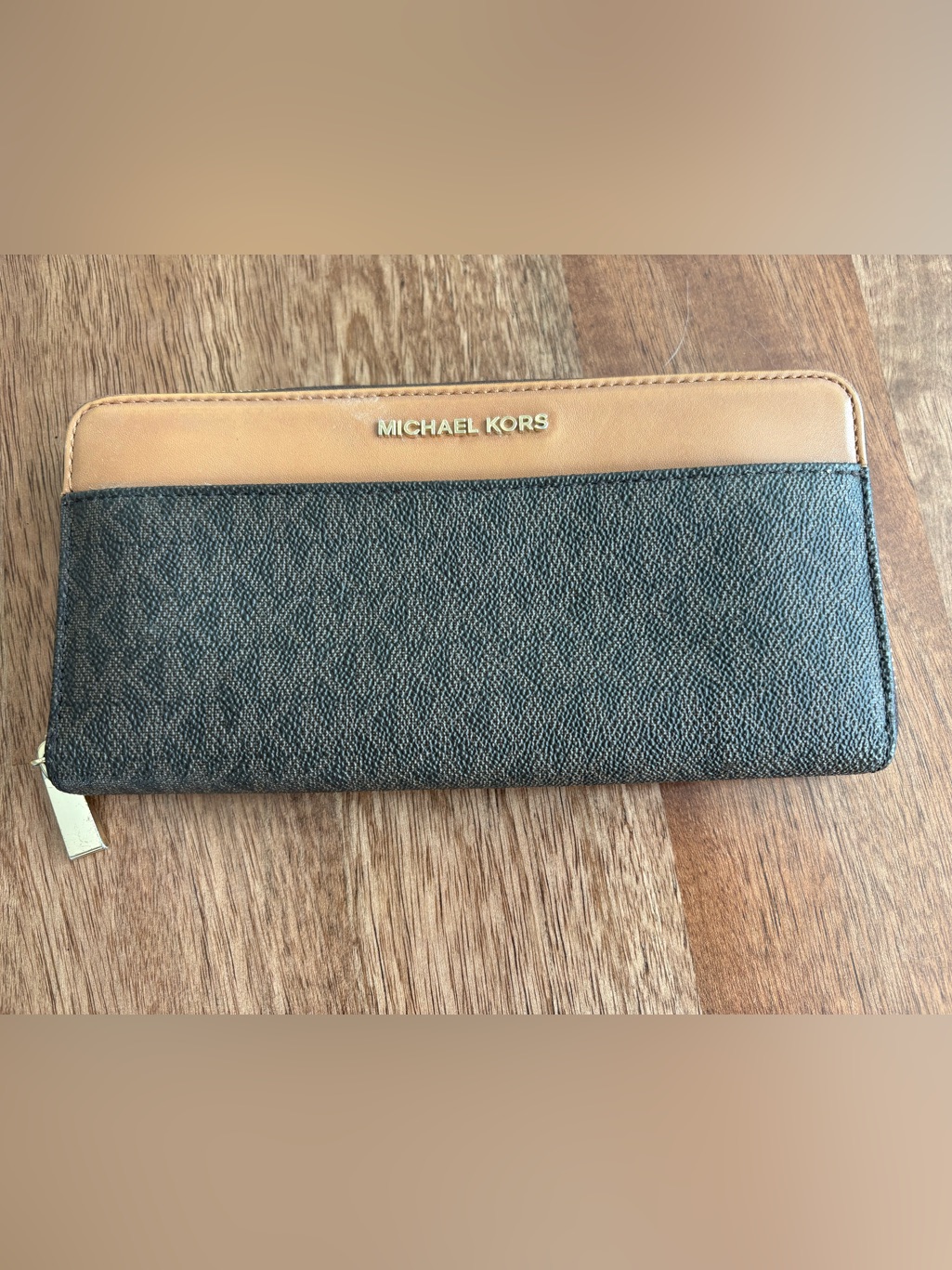 Michael Kors Mercer Logo Continental Wallet - Tan & Dark Brown